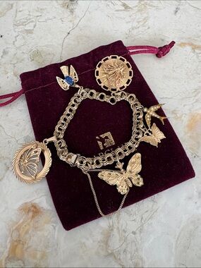 10K Yellow Gold Charm Bracelet with 6 Charms Butterfly Theme $5,800 Appraisal